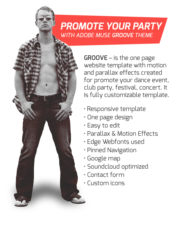 Groove - OnePage Party / Event Promo Muse Template - 1