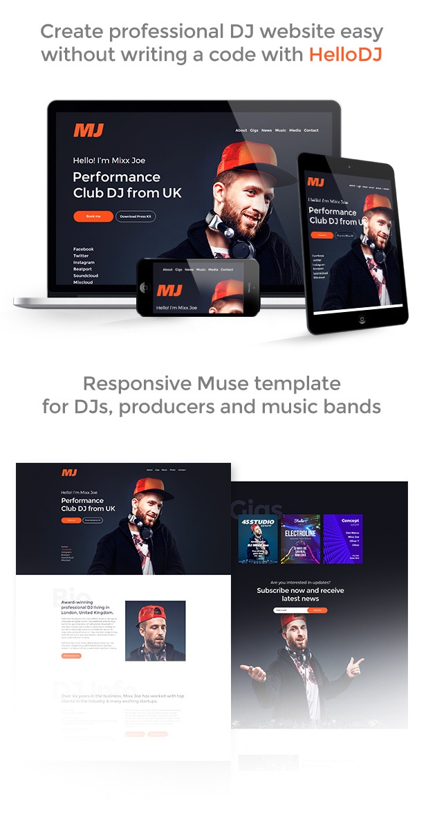 HelloDJ - DJ / Producer / Music Band Responsive Muse Template - 1